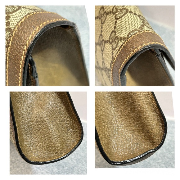 Vintage GUCCI PVC Leather Sherry Line Pouch Clutch Women’s Bag Brown Beige Used - Picture 14 of 17